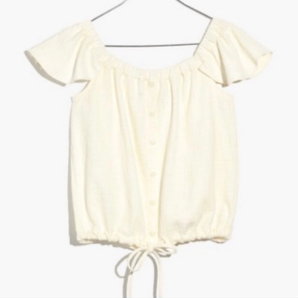 Madewell Off-White Button Front Drawstring Top